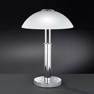 Wofi Lighting Prescot Chrome Modern Table Light With A White Dome Shaped Glass Shade