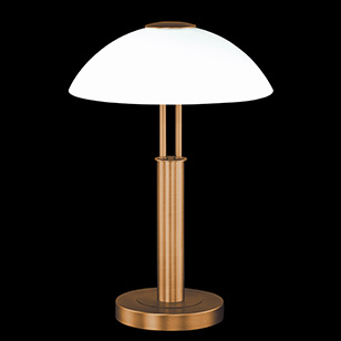 Wofi Lighting Prescot Coloured Brass Modern Table Light With A White Dome Shaped Glass Shade