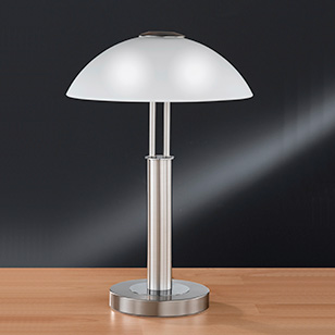 Wofi Lighting Prescot Nickel-matt Modern Table Light With A White Dome Shaped Glass Shade