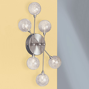 Wofi Lighting Sputnik Wall Light Modern Nickel-matt With Six Small Globe Shaped Frosted Glass Shades