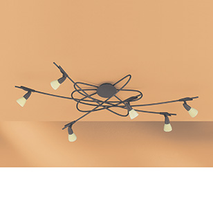 Wofi Lighting Vito Modern 6 Light Ceiling Light In A Brown Rust Effect With Pale Yellow Glass Shades