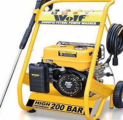 Wolf 200 Bar (3000psi) 6.5 HP Petrol Driven Pressure Power Washer With Solid Steel Frame