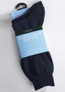 Socks cotton rich flat knit socks twin pack