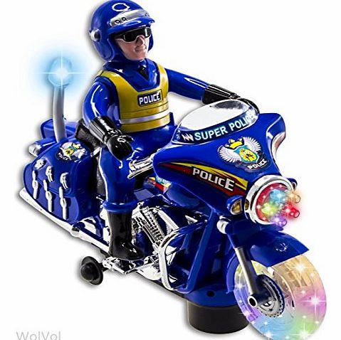 Police Toy Motorcycle with Colorful Lights and Sirens, Sounds and Talks, Goes around and Changes Directions on Contact