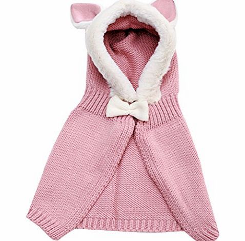 Baby Knit Shawl Hat Rabbit Ear Hooded Poncho Cloak Cape Coat,Pink With Womdee Accessory