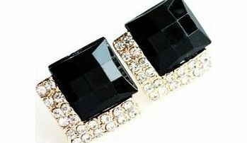 TM) 1 Pair Fashion Vintage Gemstone Jewelry Luxury Black Imitation Diamond Earrings Stud Earring-Black With Womdee Accessory Necklace