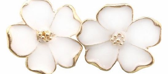 TM) 1 Pair Hot Sell Fashion Women Girl White Five Leaves Jasmine Flower Ear Studs Earrings With Womdee Accessory