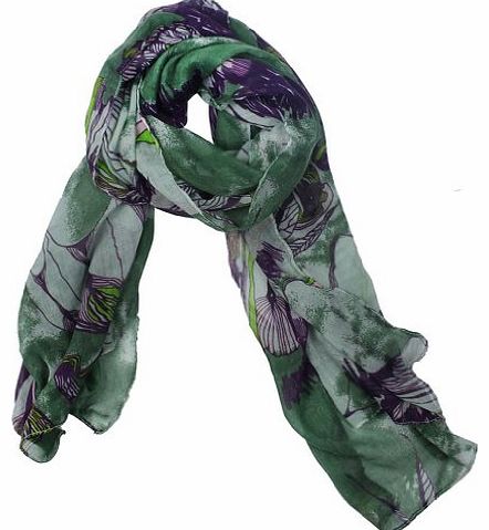 TM) Fashion Begonia Flower Ink Style Soft Voile Scarves Wrap,Green With Womdee Accessory