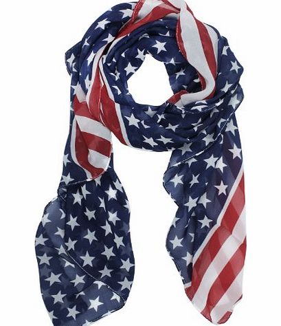 Womdee TM) Unisex Fashion Charming Patriotic US American Star Flag Chiffon Scarf Shawl Long Scarf Wrap-Blue 