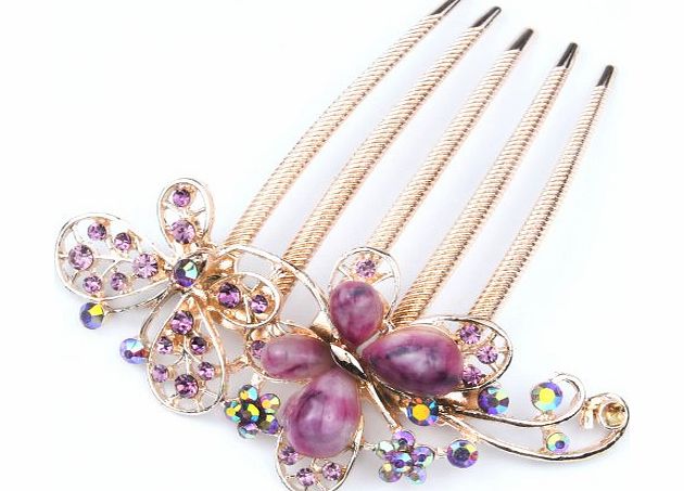 Womdee TM) Vintage Style Noble and Elegant Luxury Multi Color Rhinestone Butterfly Insert Comb Hair Clip-Purple With Womdee Accessory Necklace
