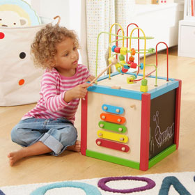 large wooden activity cube
