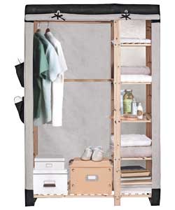 Wooden Frame Double Wardrobe with Shelf - Grey