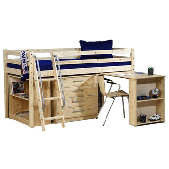 Mid Sleeper Bed Frame with Desk and 4 Drawer Chest
