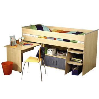 wooden Mid Sleeper Bed with Desk and Cupboard