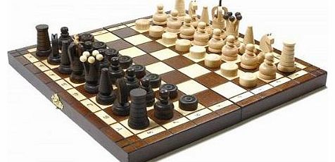 Woodeyland Wooden Hand Crafted AMBASSADOR Chess and Draughts Set 31x31 cm