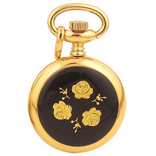 Black Flower Gold Plated Quartz Pendant Watch by