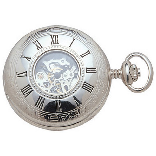 Chrome Plated Skeleton Mechanical Pocket Watch by