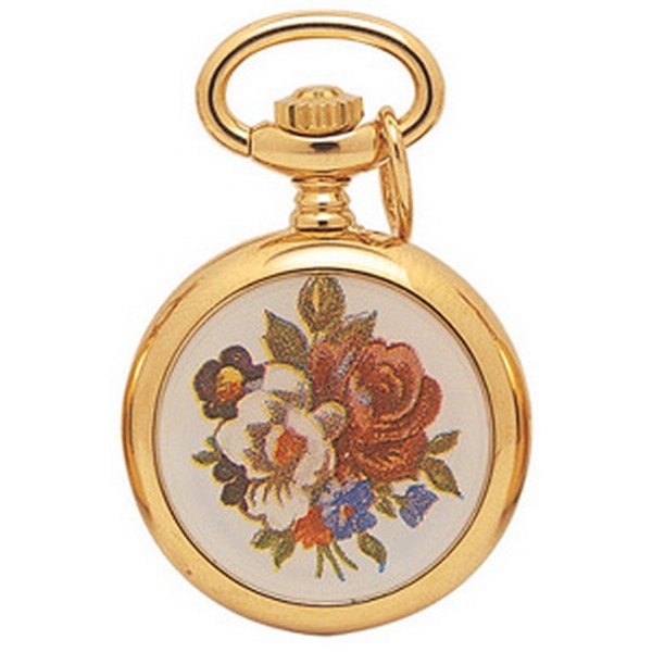 Flower Back Gold Plated Quartz Pendant Watch by