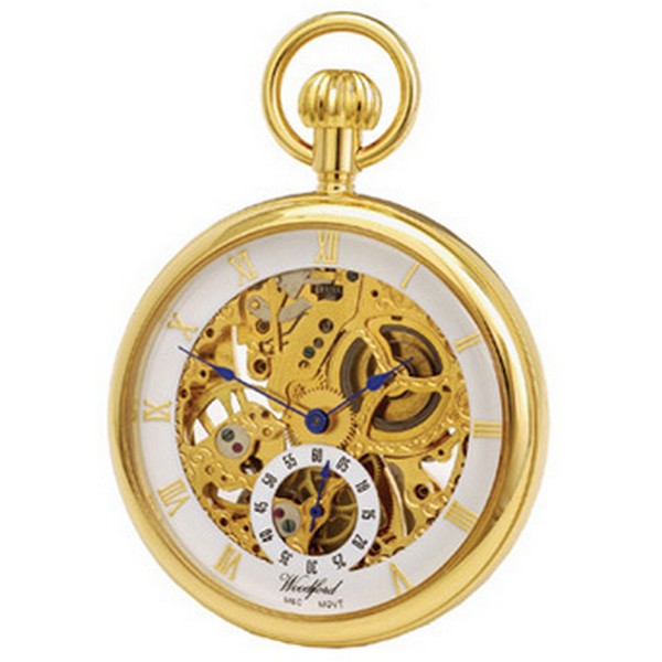 Woodford Gold Plated Open Face Mechanical Pocket Watch by