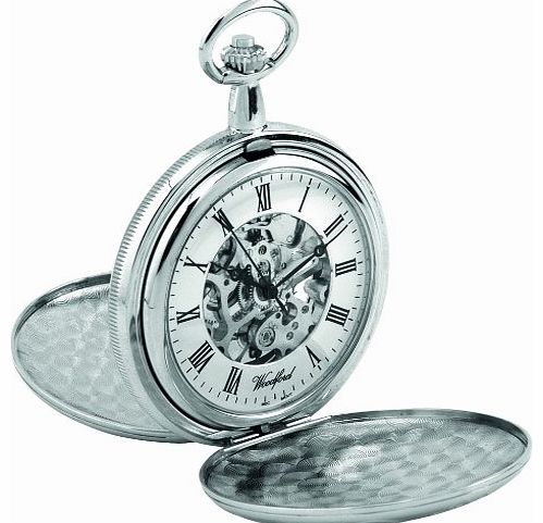Mens Skeleton Full-Hunter Pocket Watch with Chrome-Finished Twin-Lids and Chain 1062
