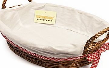 WoodLuv 38 x 28 cm Oval Wicker Hamper Basket with White Lining, Brown