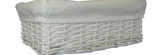 Woodluv New White Wicker Storage Basket With White Cloth Lining (Large) E01-300L