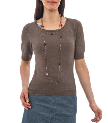 Wool Overs Ladies Brown Silk and Cotton Scoop Neck T-Shirt