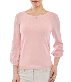Silk and Cotton Blouse Sleeve Crew Neck Sweater