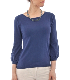 Wool Overs Silk and Cotton Blue Blouse Sleeved Jumper 5959