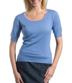 Womens Cornflower Blue Silk and Cotton T-Shirt