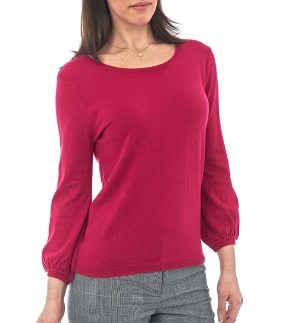 Wool Overs Womens Red Blouse Sleeve Round Neck Jumpers 5971