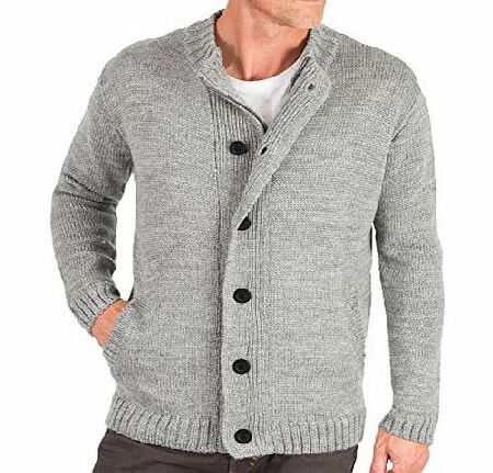 Woolovers Wool Overs British Wool Mens Zip and Button Chunky Cardigan Flannel Grey Extra Large