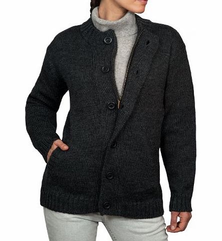 Woolovers Wool Overs British Wool Womens Zip and Button Chunky Cardigan Charcoal Medium