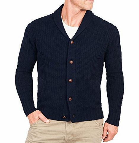 Woolovers Wool Overs Mens Lambswool Textured Shawl Collar Cardigan Navy Extra Large