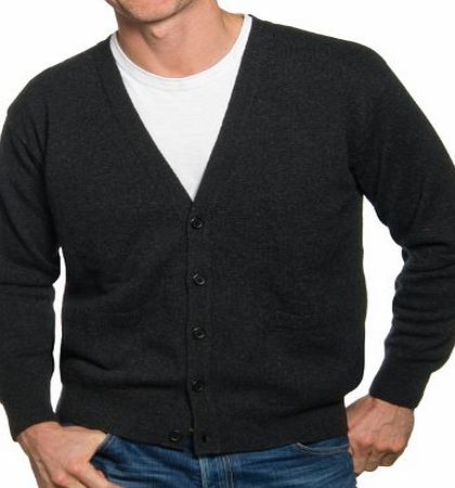 Woolovers Wool Overs Mens Lambswool V Neck Cardigan Charcoal Extra Large