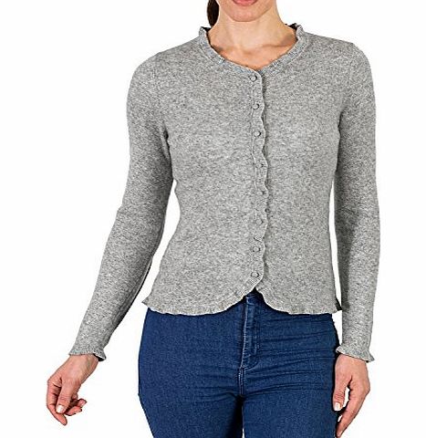 Woolovers Wool Overs Womens Cashmere amp; Merino Frilly Edged Cardigan Flannel Grey Medium