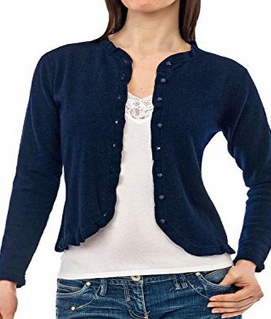 Woolovers Wool Overs Womens Cashmere amp; Merino Frilly Edged Cardigan Navy Medium