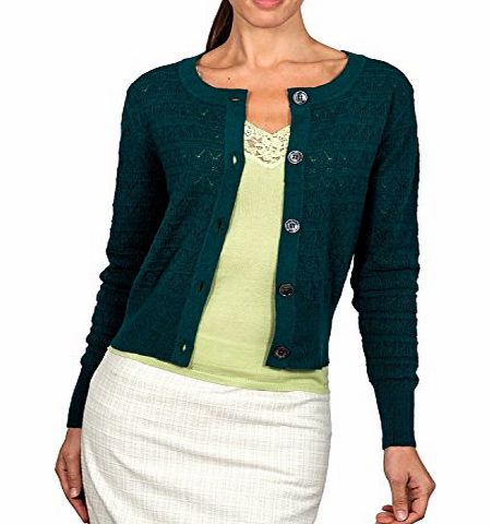 Woolovers Wool Overs Womens Cashmere amp; Merino Knitted Pointelle Cardigan Bottle Green Small