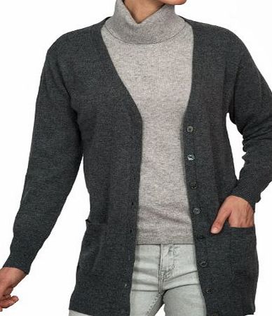Woolovers Wool Overs Womens Cashmere amp; Merino Original Long Vee Cardigan Charcoal Medium