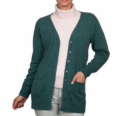 Woolovers Wool Overs Womens Cashmere amp; Merino Original Long Vee Cardigan Sea Green Large