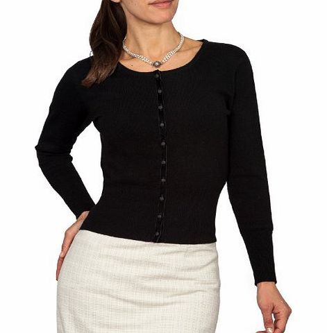 Woolovers Wool Overs Womens Cashmere amp; Merino Trimmed Girly Crop Cardigan Black Extra Large