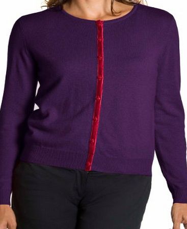 Woolovers Wool Overs Womens Cashmere amp; Merino Trimmed Timeless Crew Cardigan Blueberry/Rich Rose Large