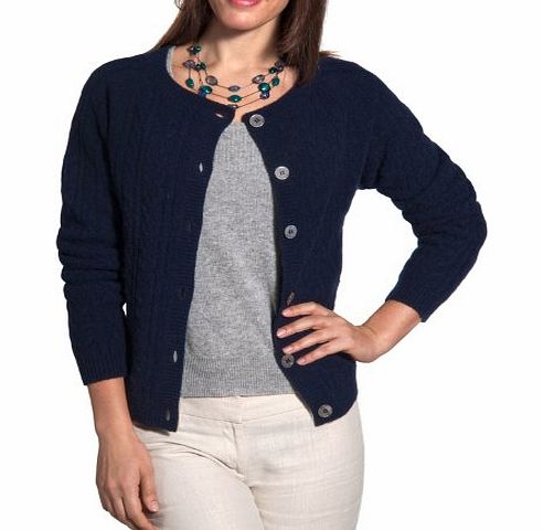 Woolovers Wool Overs Womens Lambswool Cable Crew Cardigan Navy Large