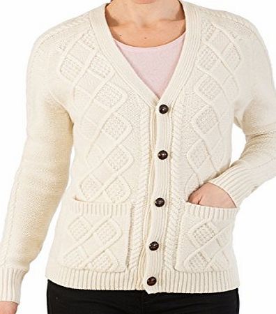 Woolovers Wool Overs Womens Lambswool Cable V Neck Cardigan Cream Medium