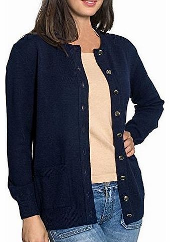 Wool Overs Womens Lambswool Crew Neck Cardigan Navy Small