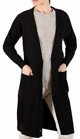 Wool Overs Womens Lambswool Maxi Cardigan Black Large