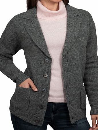 Woolovers Wool Overs Womens Lambswool Notch Collar Cardigan Mid Grey Marl Large