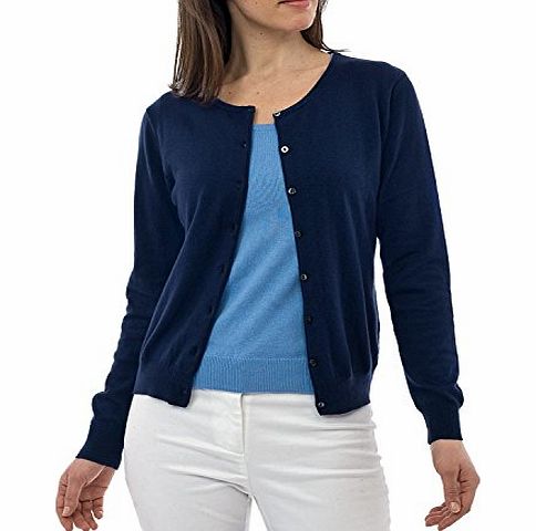 Woolovers Wool Overs Womens Silk amp; Cotton Crew Neck Cardigan Navy Small
