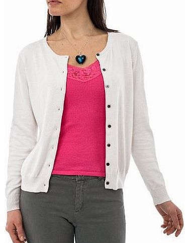 Wool Overs Womens Silk & Cotton Crew Neck Cardigan White Small