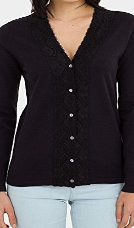 Woolovers Wool Overs Womens Silk amp; Cotton Lace Trimmed V Neck Cardigan Black Medium